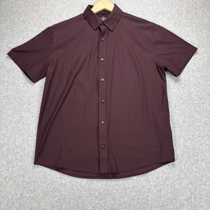 Fabletics Short Sleeve Button Down Shirt Mens M Maroon The Don 4 Way Stretch NWT